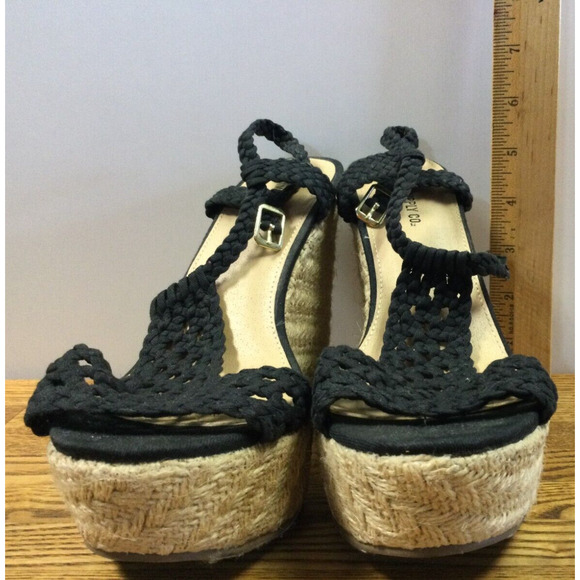Mossimo Supply Co Women's Black Wedge Sandals Size 7 Open Toe Lace Strap 3 7/8” - Picture 10 of 12